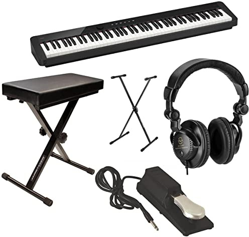 PX-S1100 Privia 88-Key Slim Digital Stage Piano w/Bluetooth Adapter, Black Bundle with Turnstile Audio TAPH100 Closed-Back Headphones, Keyboard Stand/Bench Pack with Sustain Pedal