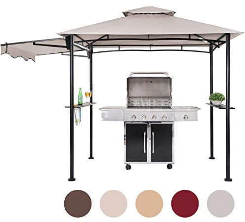 FAB Based Grillpavillon 2,4x1,5m mit LED-Beleuchtung, Grill-Überdachung Wasserdicht Stabil für Außenbereich, Stahl-Rahmen UV-Schutz, inkl. Ablagen & Haken – Terrasse Garten (Grau)