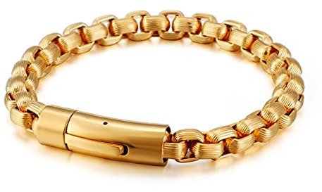 Whoiy Armband in Edelstahl, Erbskette Armbänder für Männer Geschenkidee für Männer, 22cm Länge, 8mm Breite, Gold