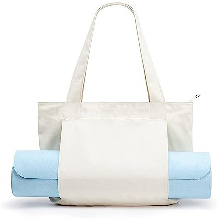 Aisny Bolsa de Yoga para Mujer, Bolsa para Colchoneta de Yoga, Bolsa Tote Plegable, Bolsa Deportiva, Bolsa de Viaje, Impermeable para Gimnasio de Yoga, Natación, Compras-Beige