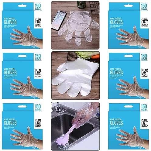 HOVUK 900Pcs Disposable Clear Polythene Gloves – Waterproof, Powder-Free, Food Safe, for Kitchen, Cleaning, Food Prep, Hairdressing & Catering Use