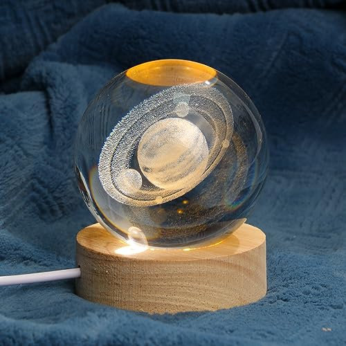 Sfera di Cristallo con Base in Legno - Spazio Galaxy, Fotografia, Ornamenti, Regali - Palla di Vetro Luce Notturna per Madre, Moglie, Marito, Bambini