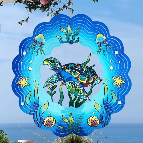 Windspiel für den Garten, 3D-Hängewindspiele, Meeresschildkröte Ornament 30 cm große kinetische Windskulptur aus Metall für Außen- und Innendekoration, Hofkunstdekoration