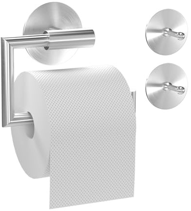 Dailyart Toilettenpapierhalter Ohne Bohren, Edelstahl Klopapierhalter Selbstklebend Toilettenpapierhalter Wandmontage Klopapierhalter Ohne Bohren mit 2 Klebehaken für Bad und Küche, Silbrig