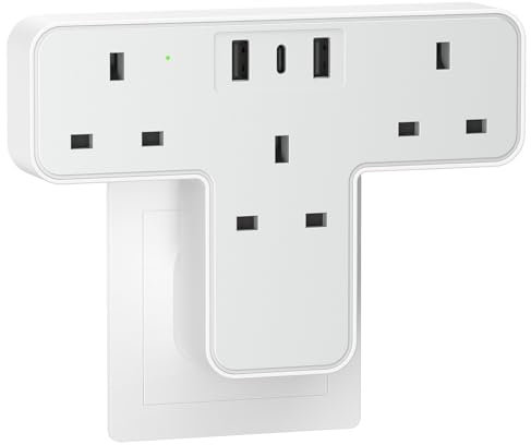Multi Plug Adaptor with 3 USB Ports (2 USB A & 1 USB C), 3 Way Plug Adapter UK,Surge Protected Wall Plug Extender, Extension Plug Socket Turn 1 into 6 for Home Office