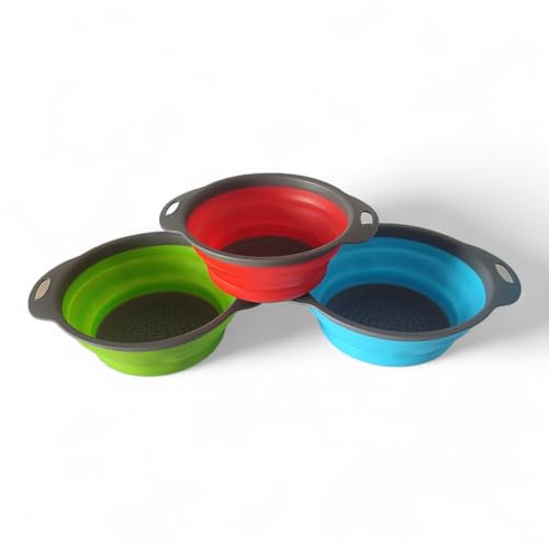 Colador plegable Cocina Plegable Colador de Silicona 3 pieces Tamaños Colador Plegable Verde, Rojo, Azul