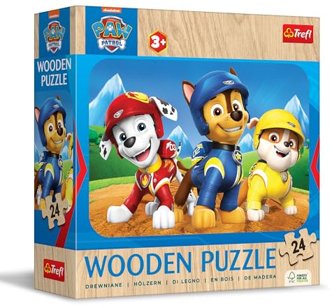 Trefl - Holzpuzzle 24 Teile, Die Bezaubernde Hundetruppe, Paw Patrol, 3+ | Holzpuzzle, abgerundete Kanten, dekoratives Muster auf der Rückseite, Märchenfiguren, Dekoration, Gedächtnistraining
