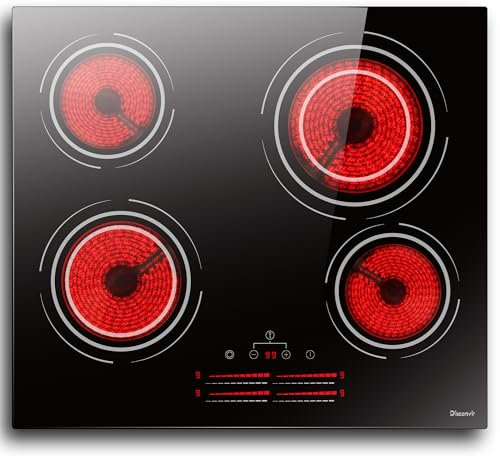 Disaenvir Ceramic Hob 4 Zone, 6600W Electric Hob Built in 4 Burners, 60cm Hard Wired Ceramic Cooker Cooktop with Dual Ring Function, Slide & Touch Control, 9 Power Levels, Safety Lock, Timer, Booster