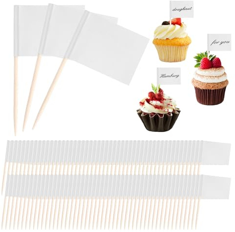Paquete de 100 palillos de dientes, palillos de dientes blancos para cóctel, decoración para tartas, palillos de dientes pequeños, mini palillos de dientes, adornos para cupcakes, decoraciones para