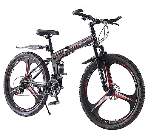 BSTSEL 26 Inch Folding Mountain Bike 3 Spoke Wheels Bicycle,17 Inch Frame Mountain Bicycle - 21 Speeds Disc Brake