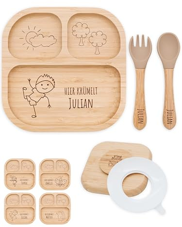 Bärenfreunde® - Personalisierter Teller mit Saugnapf - Praktisches Beikost Zubehör mit Namen - Baby Teller Rutschfest - Personalisierte Geschenke (Junge)
