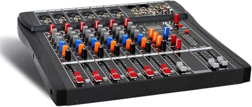 Wrobelax Mesas de mezcla de estudio, 6/8/12/16 canales, mezclador de audio compacto, Bluetooth, USB, DJ, consola de mezcla de sonido, amplificador de monitor de 48 V (color: 6 vías)