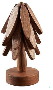 Dessous De Plat en Bois pour Plats Chauds,Tapis Isolant Pliable en Forme d'arbre,Ensemble De Dessous De Plat en Noyer avec 3 sous-Verres AntidéRapant pour Plats Bols Casseroles (Couleur Noyer)