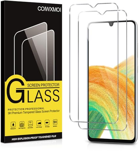 Coiwxmoi 2 Pezzi Vetro Temperato per Samsung Galaxy A33 5G 6,4 Pellicola Prottetiva Anti Graffio, Durezza 9H,Ultra Resistente,Ultra Trasparente,Senza Bolle,Protezione Schermo per Samsung A33 5G,Clear
