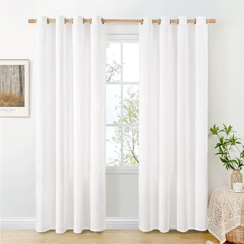 BGment Pure White Linen Curtains 84 Inch Length for Living Room, Light Filtering Drapes No See Through with Grommet Thick Semi Sheer Window Treatments for Bedroom Decor, 2 Panels, Each 52 Inch Wide