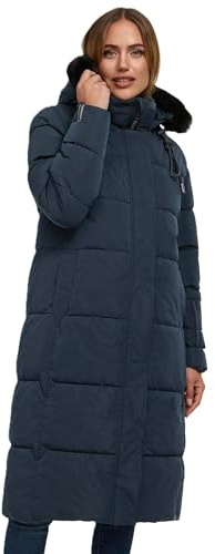 Navahoo Damen Winterjacke (S-3XL) - Wind- & Wasserabweisend, 5 Taschen, große Kapuze, lange Steppjacke, Warme Jacke Frauen - N010 (M, Navy)
