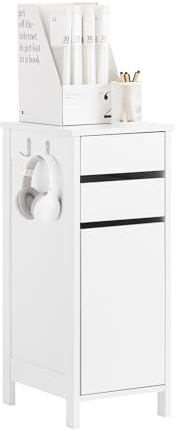 SoBuy Aufbewahrungsschrank schmaler Büroschrank Sideboard freistehendes Holzregal für Wohnzimmer und Arbeitszimmer Organizerschrank Nachttisch Weiß BHT ca. 32x76x40cm FWT108-W