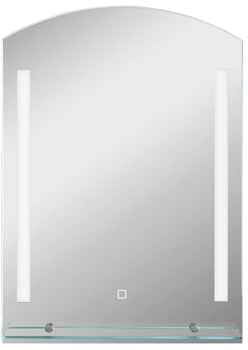 kleankin Espejo de Baño con Luces LED 70x50 cm Espejo para Baño con Interruptor Táctil Iluminación Regulable Función de Memoria y Estante de Vidrio para Salón Entrada Plata