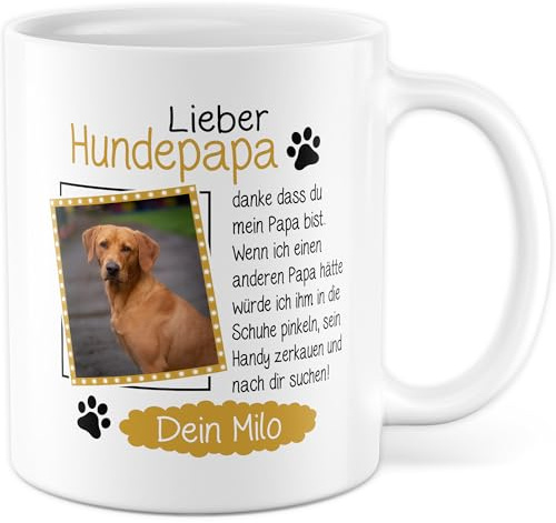 Personalisiert Tasse mit Spruch – Geschenk Lieber Hundepapa von [Name] – Kaffeetasse 330ml aus Keramik – Personalisierbar Humor Hunde Name Kaffee-Becher