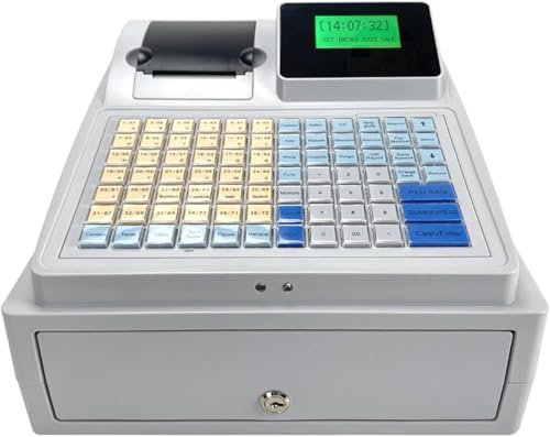 Elektronische Registrierkasse für Einzelhandel/Restaurant, Gewerbekasse Kasse für den Handel | LED Kundenanzeige 81 Tasten inkl. Kassenschublade