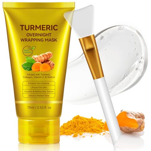 Turmeric Vitamin C Collagen Overnight Wrapping Peel Off Mask with Retinol for A Clear, Dewy, Radiant Complexion Against Roughed & Stressed & Saggy Skin, Anti-Aging/Wrinkles/Fine Lines, 2.53 Oz/75 ML