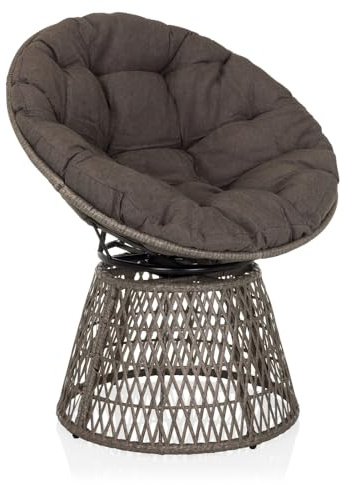 hjh LIVING Poltrona papasan con cuscino, poltrona girevole per esterni WEAVORA poltrona in rattan girevole a 360° per giardino, balcone e soggiorno, grigio