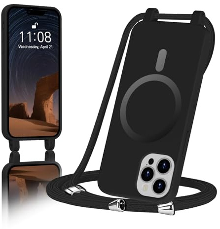 ColasGalys für handykette iPhone 12 Pro Hülle mit Band Magnetisch Kompatibel mit Mag Safe für Handyhülle iPhone 12 Pro mit Band Kratzfest TPU Silikon schwarz