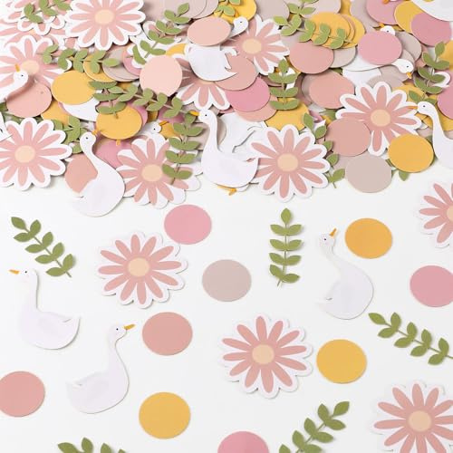 Marspark 300 Pcs Silly Goose Confetti Goose Theme Double Side Confetti Table Decor Daisy Leaves Circles Paper Scatters for Baby Shower Bridal Wedding Birthday Party Decoration Supplies