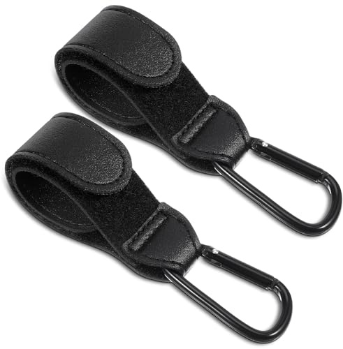Xindojuz - 2 ganchos para cochecito para bolsos, correas multiusos para cochecito con clip de mosquetón grande para colgar bolsa de pañales y cochecitos, accesorios organizadores para silla de ruedas