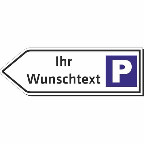 Indigos UG - Aluverbund Schild mit Pfeil nach links - Parkplatzschild - ab 15x5 cm - Schilder selbst gestalten mit Wunschtext - wetterfestes Straßenschild personalisierbar für Tür, Wand oder Gebäude