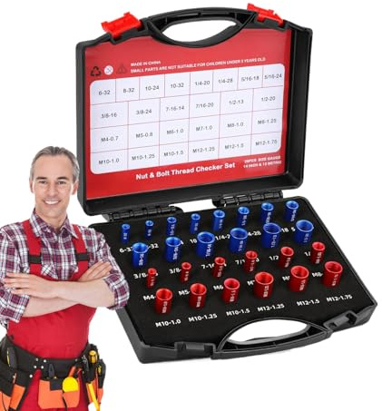 Verificatore Filettature, Set Controllafilettature 26 Pezzi per Dadi e Bulloni, Strumenti di Misura Portatili per Meccanici Tecnici Falegnami Identificare Viti Strumenti Officina