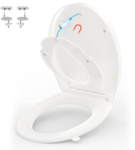 YEAUPE PRO Toilettendeckel mit Kindersitz, Weiß Klodeckel mit Absenkautomatik, O-Form WC-Sitz mit Puller-Lid für Familie, Einfacher Einbau Toilettensitz mit Quick-Release Funktion, 44,6*37,2*5,8 CM