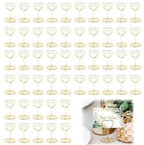 Table Number Holders,Biluer 50 PCS Photo Holder Card Stand Place Card Holders Heart-Shaped Memo Clip,Accommodating Cards for Diverse Scenarios