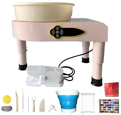 BWPURWDFH Electric Pottery Wheel,Aluminum Turntable Pottery Wheel with Removable ABS Basin,Foot Pedal & Shaping Tools (Pink B)