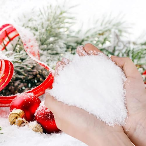 BrKern 200g/5.3Oz Künstlicher Schnee Weihnachten – Dekoschnee für Weihnachtsdeko, Schneeflocken Streudeko für Fenster, Weihnachtsbaum & Winterdeko DIY