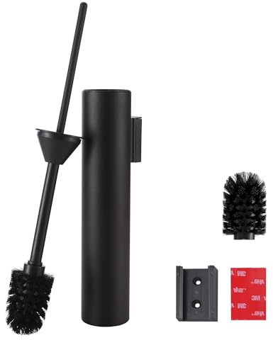DAZI Escobilla WC de Pared Cilíndrico, Escobillero baño Acero Inoxidable sin Necesidad de Taladro, Escobillero con Vaso Interior Extraíble para una Limpieza Fácil del Baño (Negro)