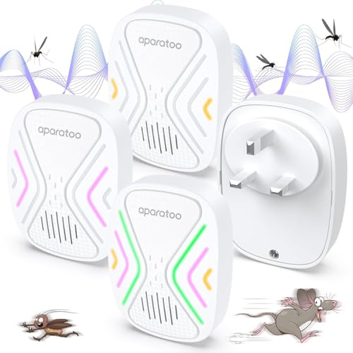 Ultraschall Maus und Ratten 360°, Ultraschall Gegen Mäuse 4 Stück, Ultraschall Mäuseabwehr Plug-In, Mückenstecker Rattenabwehr für Kakerlaken, Mäuse, Fliegen, Mücken, Spinnen,Harmlos Haustiere