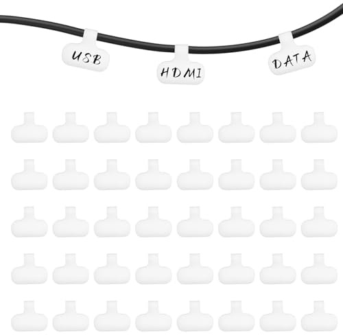 LXUEJIE 40Pcs Write On Wire Labels, White Hook and Loop Cable Labels Cord Tags for Classify Identification 1.5'' x 0.71'' Wire Tags for Electronics, and Computers Cable Management
