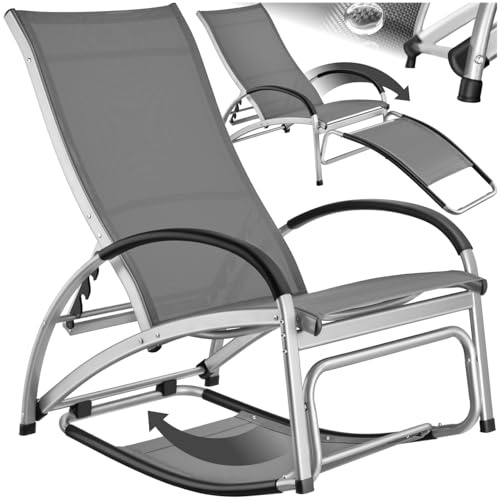 tectake® 2-in-1 Sun Lounger & Rocking Chair with Adjustable Backrest & Folding Footrest, Ergonomic Garden Chair with Breathable Fabric & Durable Aluminium Frame for Patio, Garden, Balcony - Anthracite