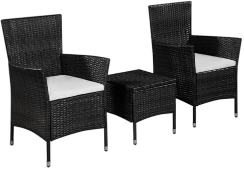 Runheo 3-TLG. Bistro-set poly rotting svart, krämvit kudde, utomhusmöbler för trädgård, balkong, terrass, väderbeständigt loungeset med 2 stolar och soffbord