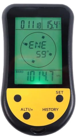 Tidevib Termometro digitale multifunzione con altimetro, barometro, previsioni del tempo, orologio, calendario e cronologia 256 record, portatile, per attività all'aperto