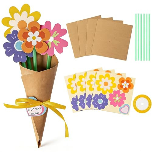 TIHNY DIY-Papiersträuße Bastelset für Kinder - 6-tlg. Karten- und Blumengesteck-Set für Muttertag, Kreativprojekte und Unterricht