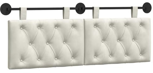 Goyphonic Hängevorderseite Wandmontiert Creme Samt gepolstert 130 x 55 x 7 cm mit Holzrahmen, Metallbefestigung, gestepptem Design, vielseitig als Kopfteil, Rückenlehne für Bett und Sofa