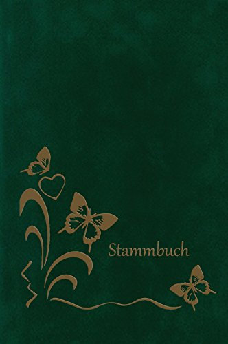 Stammbuch Theo, dunkelgrün, Velours, Prägung Schmetterlinge in Gold, Stammbuchformat