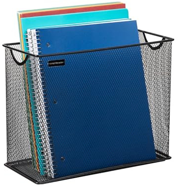 Mind Reader Vertical File Storage, Desktop Organizer, Hanging Files Oficina, Malla metálica, 31 cm de Largo x 14 cm de Ancho x 25 cm de Alto, Metal, Negro, 12.25 x 5.5 x 10