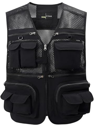 Gihuo Men's Mesh Multi Pockets Outdoor Fishing Safari Travel Vest(Black 03-XXL)