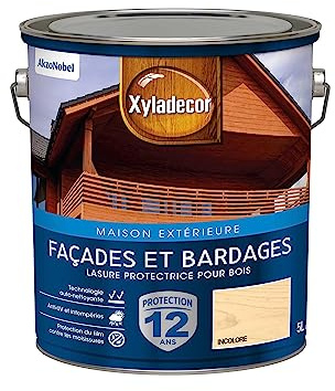 Xyladecor - Lasure Protectrice pour Bois Extérieur - Façades, Bardages, Chalets - Couleur : Satin Incolore - Quantité : 5L - 5324297
