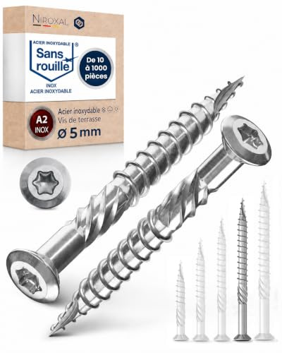 #10-2-3/4 | Deck Screws 5x70 Stainless Steel A4 Exterior Rust Resistant Screw 5mm Strong 50 Piece Wood Screws Torx 70mm Long Wood Srew