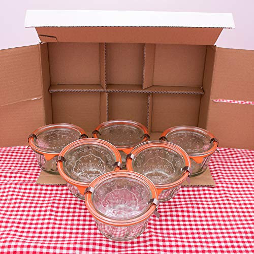 flaschenbauer.de Weck Lot de 6 moules à gâteau Kougelhopf, 280 ml, conviennent comme pot à confiture, à provisions, à conserve
