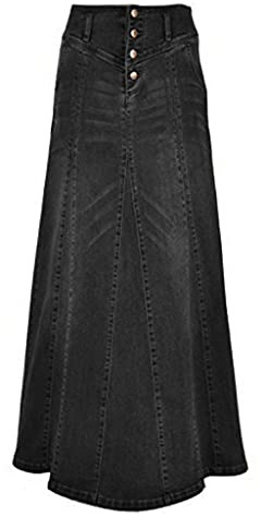 CHARTOU Jupe Longue en Jean rétro pour Femme avec Fermeture à Boutons, Coupe trapèze, Moulante au Niveau des Hanches, Noir, Taille XL